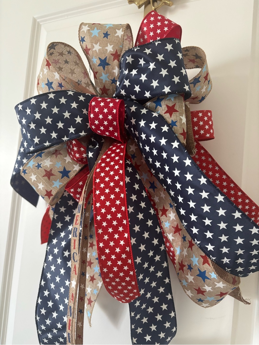 XL Patriotic Bow Red Bow Wt Blue Star Wreath DIY Accent 250 Birthday Final Sale - Picture 5 of 8